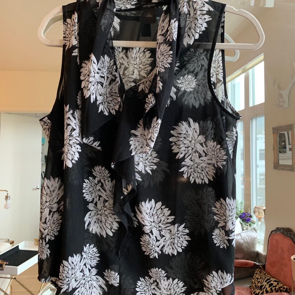 Ann Taylor Black Floral Work Shirt